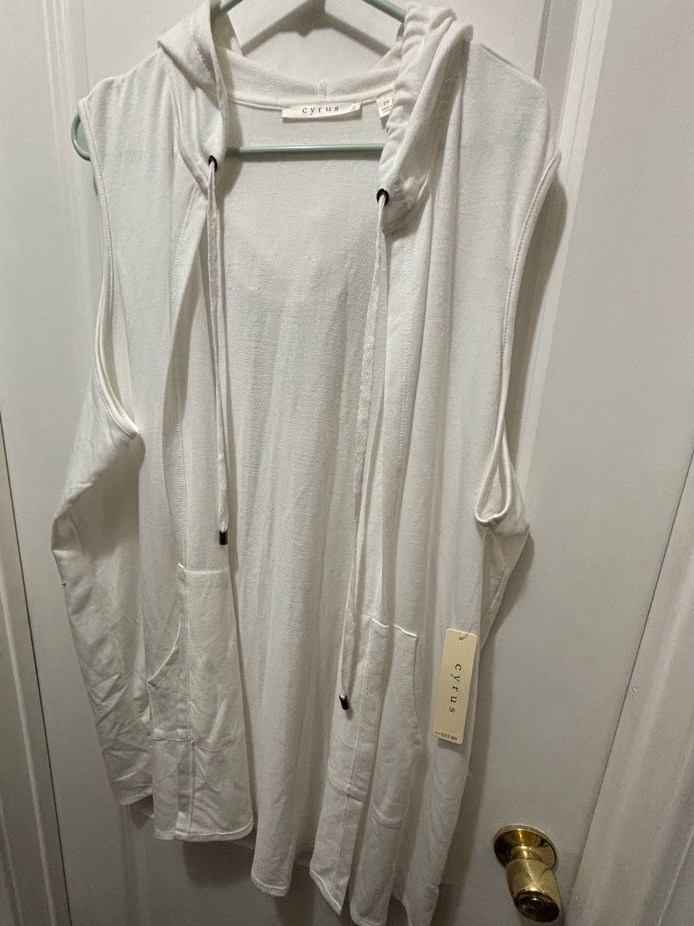 Cyrus White Sleeveless Hooded Knit Cardigan